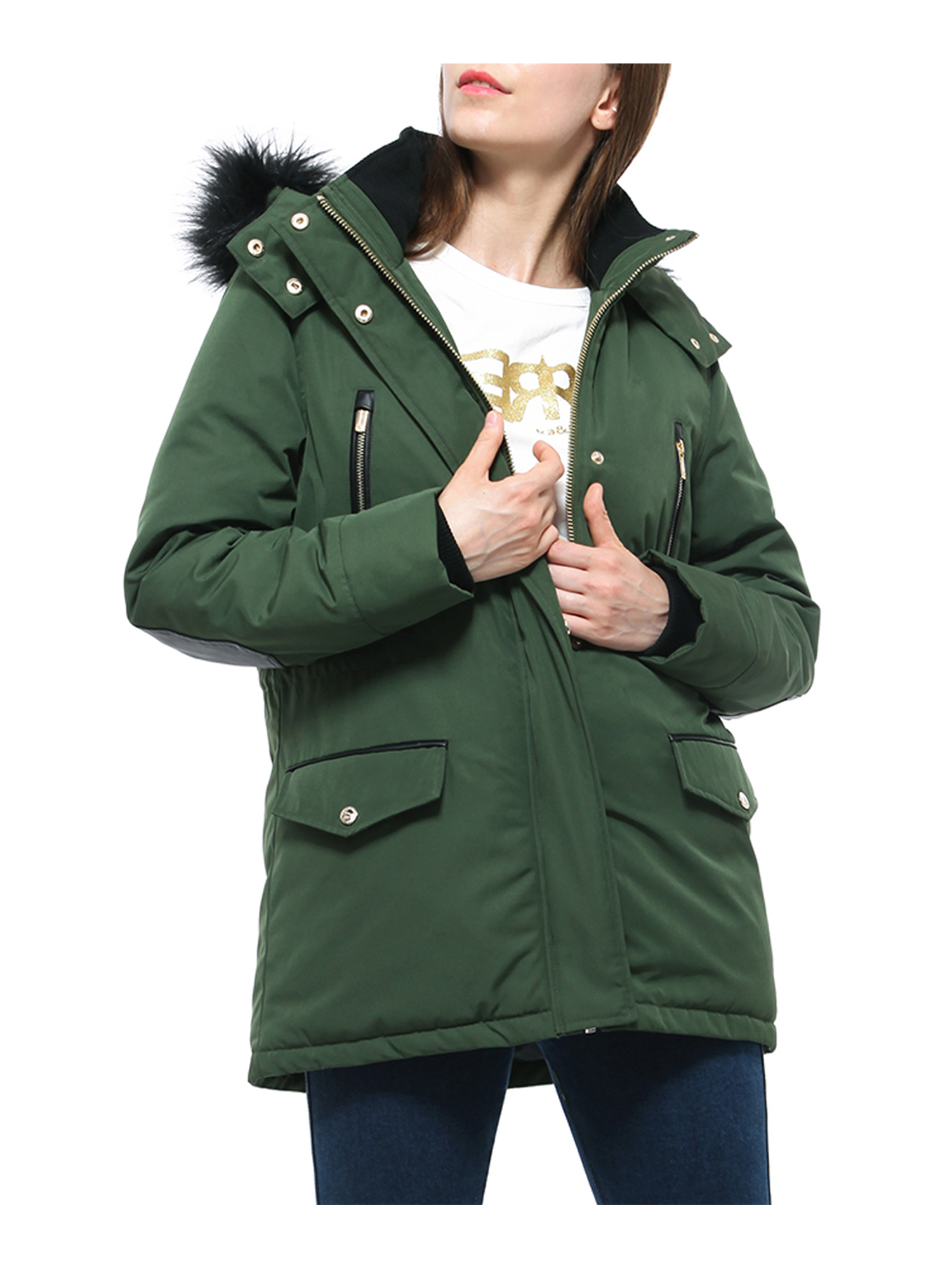 Rokka&Rolla Women's Winter Coat with Faux Shearling Hood Parka Jacket - image 1 of 8
