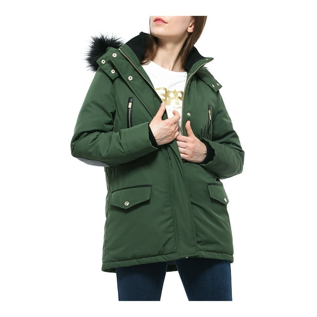 Rokka&Rolla Women's Winter Coat with Faux Shearling Hood Parka Jacket
