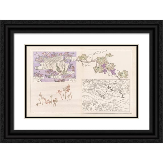Rokkaku Shisui 14x11 Black Ornate Wood Framed Double Matted Museum Art Print Titled: Shinsen Moyo No Shiori, Pl.13 (1868-1912)