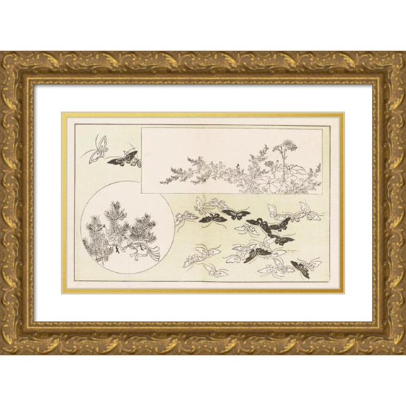 Rokkaku Shisui 24x17 Gold Ornate Framed and Double Matted Museum Art Print Titled - Shinsen Moyo No Shiori, Pl.03 (1868-1912)