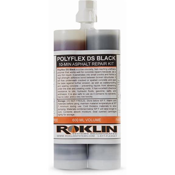 Roklin Systems, Inc. - PolyFlex DS Concrete Crack Filler, Quick-Drying Asphalt Crack Sealer, Floor/Wall Repair Patch Kit Essential, 21 Ounces, Black