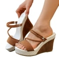 thumbnail image 1 of Rokment 2-Ways Convertible Slingback Slides Platform Wedge Sandals with Back Straps Fashion Casual Espadrilles Chunky ultra High Heels Dress Slip on Summer Shoes Brown Size 6.5, 1 of 7