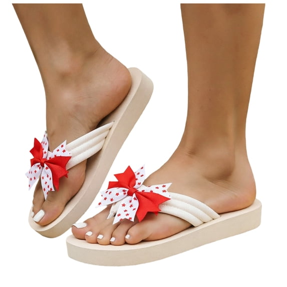 Rokment 4th of July America Flag Yoga Mat Chunky Flip Flops for Women Lightweight Casual Arch Support Slip on Thongs Comfortable Walking Flat Summer Slippers Sandals Red Size 8