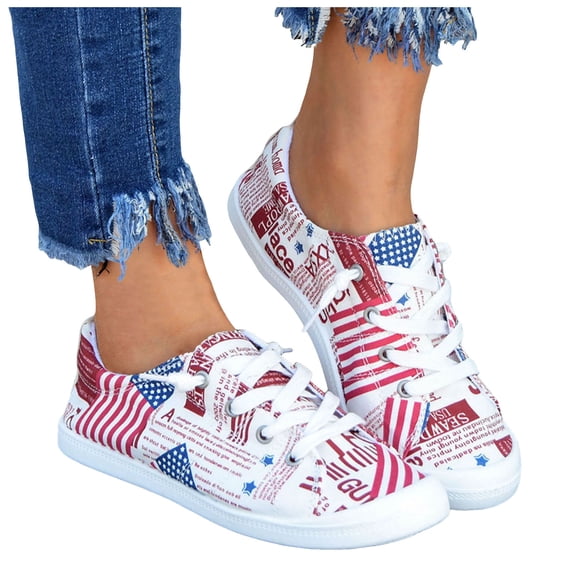 Rokment 4th of July Independence Day Low Top Fashion Sneakers for Women Patriotic Canvas Spring Fall Casual Comfortable Walking Flat Tennis Shoes Wine Size 6.5
