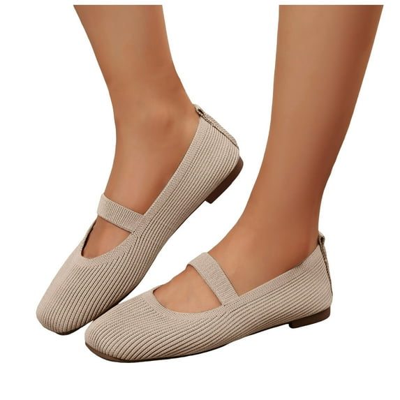 Rokment Ballet Flat Dress Shoes for Women Ladies 2026 Spring Fall Fashion Casual Knit Square Toe Low Heel Slip on Loafers Walking Driving Sneakers White Size 9.5