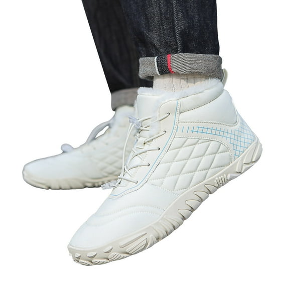 Rokment Barefoot Water Shoes Snow Boots for Women Men Waterproof Non Slip Wide Toe Fleece Lined Winter Hiking Ankle Booties Beige Size 6