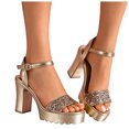 thumbnail image 1 of Rokment Bling Sequin Platform Dressy Sandals for Women Bride Wedding Summer Casual Leather Open Toe Ankle Strap Chunky Heels Dress Pumps Shoes, 1 of 8