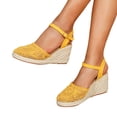 thumbnail image 1 of Rokment Bohemian Crochet Wedges Dress Sandals for Women Bride Wedding Beach Summer Handmade Closed Toe Espadrilles Chunky High Heel Casual Spring Dressy Sandals Gold Size 8.5, 1 of 5