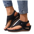 thumbnail image 1 of Rokment Boho Flower Orthopedic Wedges Flip Flops for Women Summer Beach Comfortable Casual Leather Arch Support Platform Walking Sandals Fashion Casual Mid Heel Slingback Dress Sandals Black Size 6.5, 1 of 5