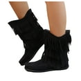 thumbnail image 1 of Rokment Boho Fringe Wide Calf Riding Boots for Women Fall Winter Bohemian Fashion Casual Suede Tassel Flat No Heel Mid Calf Cowgirl Dress Booties Black Size 6.5, 1 of 6