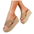 thumbnail image 1 of Rokment Boho Platform Espadrilles Slip on Dress Sandals for Women 2026 Beach Summer Crochet Straw Footbed Chunky High Heels Wedge Walking Slides Slippers Gold Size 8, 1 of 5