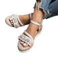 thumbnail image 1 of Rokment Boho Platform Wedge Dress Sandals for Women Bride Wedding 2026 Beach Vacation Linen Soles Breathable Casual Leather Chunky High Heel Dressy Summer Shoes F Size 7, 1 of 5