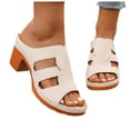 thumbnail image 1 of Rokment Boho Vintage Platform Chunky High Heels Slides Sandals for Women Ladies 2026 Beach Summer Trendy Leather Open Toe Block Heeled Dress Slip on Slippers Beige Size 6, 1 of 7