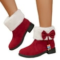 thumbnail image 1 of Rokment Bow Mid Calf Snow Boots for Women Girls 2025 Ethnic Fuzzy Warm Suede Bowknot Short Dress Ankle Booties, 1 of 6