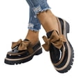 thumbnail image 1 of Rokment Bow Platform Oxfords Dress Penny Loafers Shoes for Women 2026 Fashion Casual Leather Bowknot Chunky Mid Heels Slip on Mary Jane Sneakers Spring Fall Khaki Size 8, 1 of 7