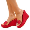 thumbnail image 1 of Rokment Bow Platform Wedge Backless Dress Sandals for Women Bride Wedding Fashion Casual Clear Band Chunky High Heels Slip on Summer Dressy Slides Shoes Red Size 8.5, 1 of 6