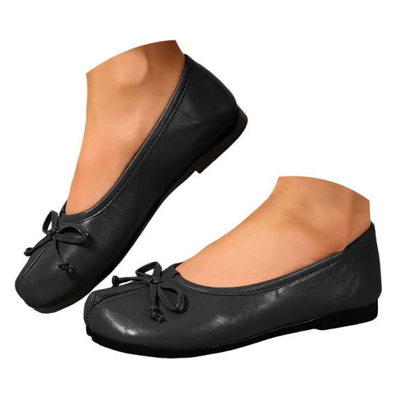 Rokment Bow Tabi Ballet Flats Shoes for Women Wide Width Split Round Toe Low Heels Comfortable Slip on Dress Loafers Business Office Work Casual Footwear Black Size 9