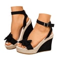 thumbnail image 1 of Rokment Bowknot Wedge High Heels Dressy Sandals for Women Bride Wedding Elegant Casual Suede Bow Espadrilles Platform Chunky Heeled Summer Dress Shoes Black Size 5.5, 1 of 6