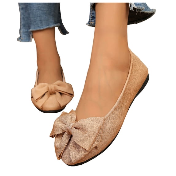 Rokment Bridal Bow Dress Shoes for Women Bride Wedding 2026 Spring Fall Delicate Bowknot Pointed Toe Ballet Flat Ladies Soft Cozy Walking Dressy Loafers Khaki Size 6.5