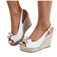 thumbnail image 1 of Rokment Bridal Glitter Rhinestones Bow Platform Wedge Dressy Sandals for Women Casual Leather Peep Toe Bowknot Espadrilles Chunky High Heel Wedding Slingback Dress Summer Shoes White Size 8.5, 1 of 7