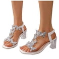 thumbnail image 1 of Rokment Bridal Glitter Rhinestones Butterfly Dressy Sandals for Women Delicate Elegant Square Toe Clear Chunky Block Slingback High Heels Bride Wedding Summer Dress Pumps 2026 White Size 6, 1 of 6