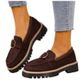 thumbnail image 1 of Rokment Buckles Suede Platform Chunky Slip on Penny Loafers Walking Shoes for Women Fashion Casual Suede Lug Soles Oxfords Low Heel Dress Shoes Coffee Size 8, 1 of 6