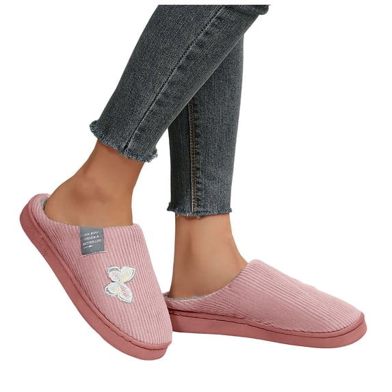 Rokment Butterfly House Slippers for Women Cotton Fleece Lined Winter Warm Memory Foam Indoor Bedroom Home Shoes Red Size 8.5