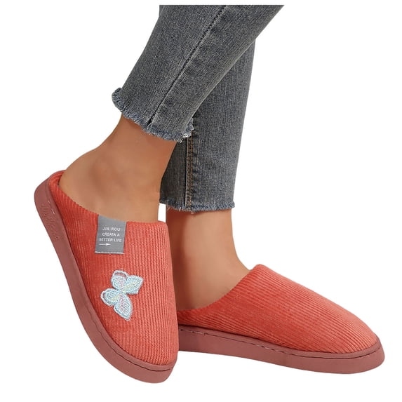 Rokment Butterfly House Slippers for Women Cotton Fleece Lined Winter Warm Memory Foam Indoor Bedroom Home Shoes Watermelon Red Size 5.5