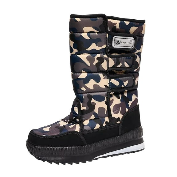 Rokment Camo Mid Calf Winter Snow Boots for Women Men Cold Weather Thicken Fleece Lined Warm Unisex Waterproof Trekking Hiking Skiing Boots Grey Size 6