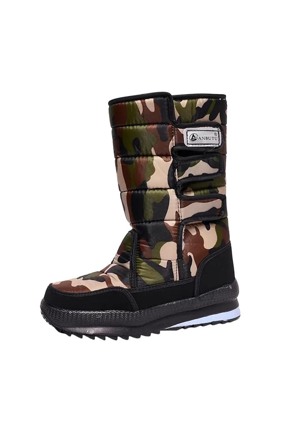 Camo Mid Calf Winter Snow Boots for Women Men Cold Weather Thicken Fleece Lined Warm Unisex Waterproof Trekking Hiking Skiing Boots Green Size 8