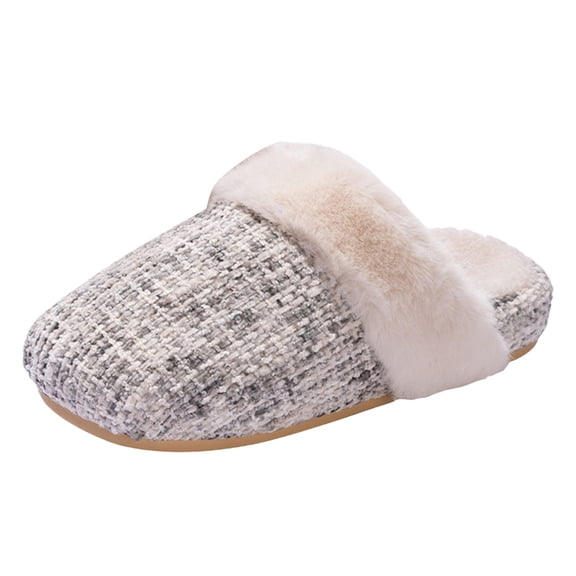 Rokment Classic Platform Fuzzy Slippers for Women Indoor and Outdoor Winter Fashion Warm Plush Slip on Boots House Bedroom Booties Ladies Light Gray Size 7