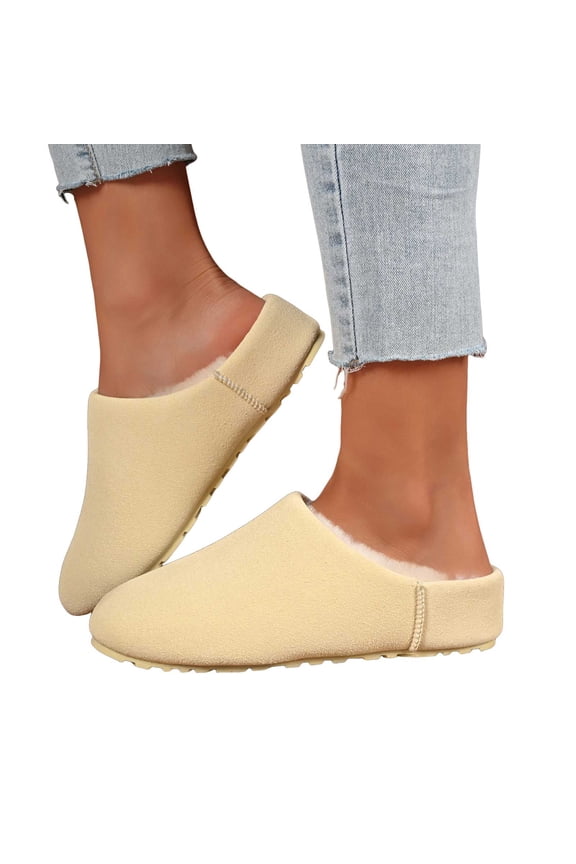 Clog Slip on Snow Boots for Women with Fleece Lined Winter Warm Fashion Suede Mules Booties Fuzzy Barefoot Indoor Outdoor House Shoes Beige Size 6.5