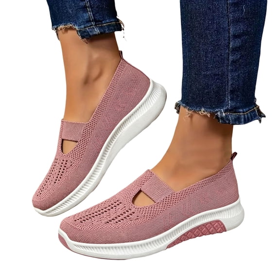 Rokment Comfortable Orthopedic Arch Support Walking Tennis Shoes for Women Lightweight Knitted Casual Height Increasing Ortho Nursing Driving Sneakers Pink Size 8