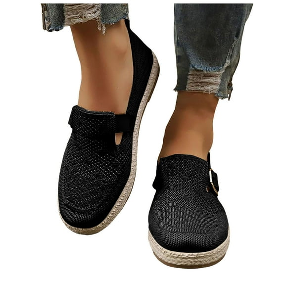 Rokment Comfortable Walking Flat Shoes for Women 2026 Spring Summer Breathable Mesh Espadrilles Casual Nursing Work Driving Slip on Loafers Sandals Black Size 8.5