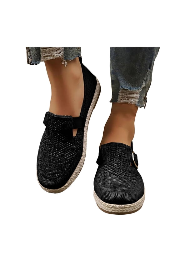 Comfortable Walking Flat Shoes for Women 2026 Spring Summer Breathable Mesh Espadrilles Casual Nursing Work Driving Slip on Loafers Sandals Black Size 6