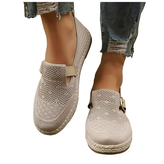 Rokment Comfortable Walking Flat Shoes for Women 2026 Spring Summer Breathable Mesh Espadrilles Casual Nursing Work Driving Slip on Loafers Sandals White Size 6.5