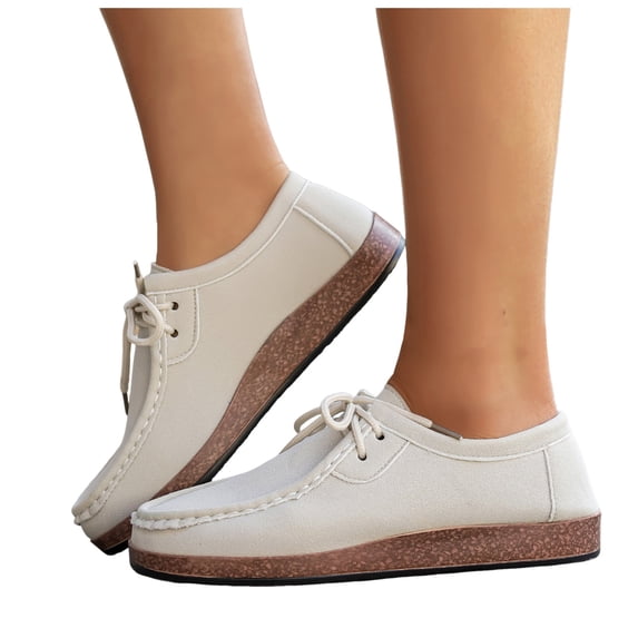 Rokment Cork Footbed Orthopedic Fashion Sneakers Walking Shoes for Women 2026 Spring Fall Vintage Suede Lace up Wide Width Platform Wedge Casual Loafers White Size 6.5