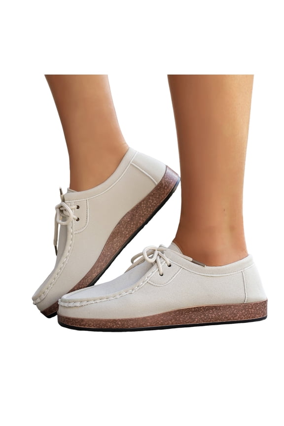 Cork Footbed Orthopedic Fashion Sneakers Walking Shoes for Women 2026 Spring Fall Vintage Suede Lace up Wide Width Platform Wedge Casual Loafers White Size 8.5
