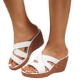 thumbnail image 1 of Rokment Cork Footbed Wedges Slip on Dressy Sandals for Women Ladies Fashion Casual Leather Open Toe Platform Chunky Heeled Beach Summer Dress Slides Shoes White Size 9.5, 1 of 7