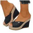 thumbnail image 1 of Rokment Cotton Linen Espadrilles Platform Wedge Sandals for Women 2026 Summer Beach Trendy Casual Peep Toe Extra Chunky Heeled Slip on Slides Backless Dressy Slippers Black Size 6.5, 1 of 6