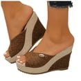 thumbnail image 1 of Rokment Cotton Linen Espadrilles Platform Wedge Sandals for Women 2026 Summer Beach Trendy Casual Peep Toe Extra Chunky Heeled Slip on Slides Backless Dressy Slippers Brown Size 7, 1 of 7