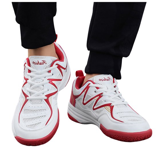 Rokment Couples Running Walking Tennis Shoes for Women Men Unisex Breathable Mesh Basketball Volleyball Badminton Training Sneakers Red Size 9.5