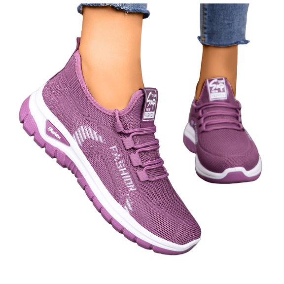 Rokment Cross Training Running Shoes for Women Lightweight Breathable Mesh Non Slip Comfortable Slip-On Walking Jogging Nursing Work Tennis Golf Sneakers Purple Size 7.5