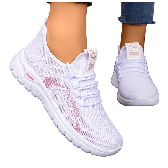 Rokment Cross Training Running Shoes for Women Lightweight Breathable Mesh Non Slip Comfortable Slip-On Walking Jogging Nursing Work Tennis Golf Sneakers White Size 8.5