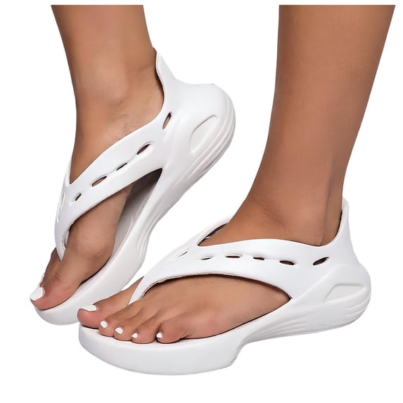 Rokment Cushioned Platform Flip Flops for Women Men EVA Thick Bottom Slip on Thongs with Back Strap Comfortable Orthopedic Arch Support Beach Pool Walking Sandals White Size 5.5