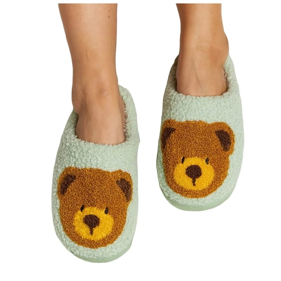 Rokment Cute Bear Slippers for Women Christmas Fuzzy Memory Foam Animal House Shoes Cozy Warm Winter Fleece Indoor Bedroom Home Slip on Green Size 5.5