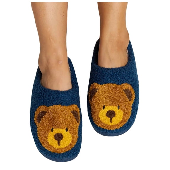 Rokment Cute Bear Slippers for Women Christmas Fuzzy Memory Foam Animal House Shoes Cozy Warm Winter Fleece Indoor Bedroom Home Slip on Navy Size 5.5