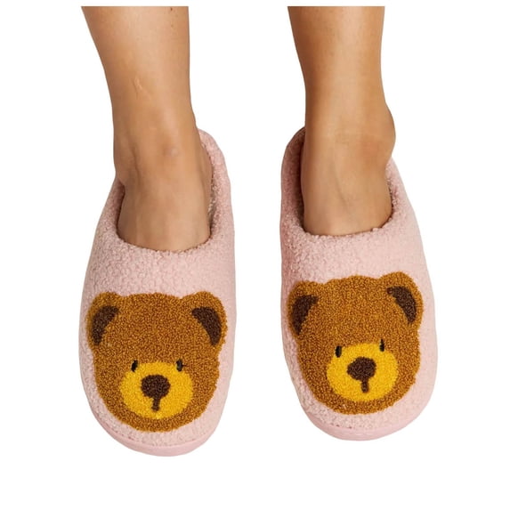 Rokment Cute Bear Slippers for Women Christmas Fuzzy Memory Foam Animal House Shoes Cozy Warm Winter Fleece Indoor Bedroom Home Slip on Red Size 6.5