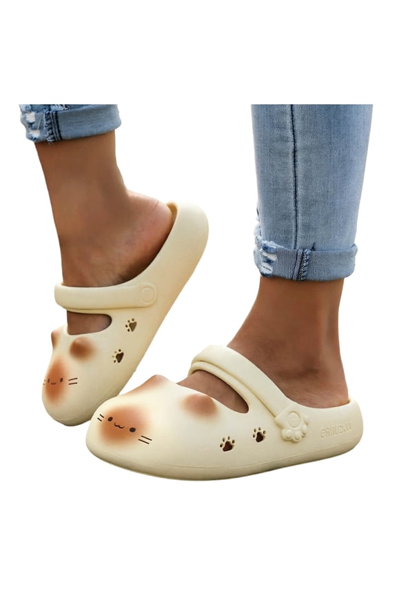 Cute Cat Closed Toe Clogs Slippers with Heel Back Strap Soft EVA Thick Sole Cartoon Animal Slip on Slides Beach Platform Walking Sandals Indoor Outdoor