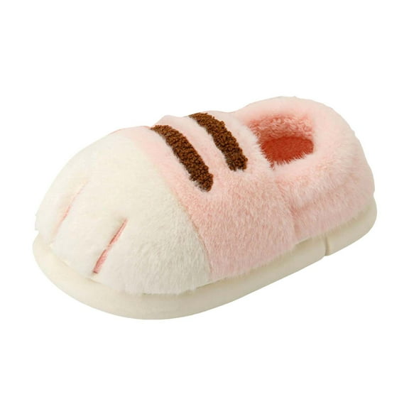 Rokment Cute Cat Paw Fuzzy Slippers for Women Men Couples Cozy Warm Animal Memory Foam House Shoes Indoor Outdoor Bedroom Home Slip on Pink Size 7